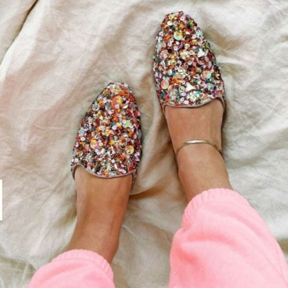 LLANI Confetti Embellished Slides in Peach Size 41 US 10